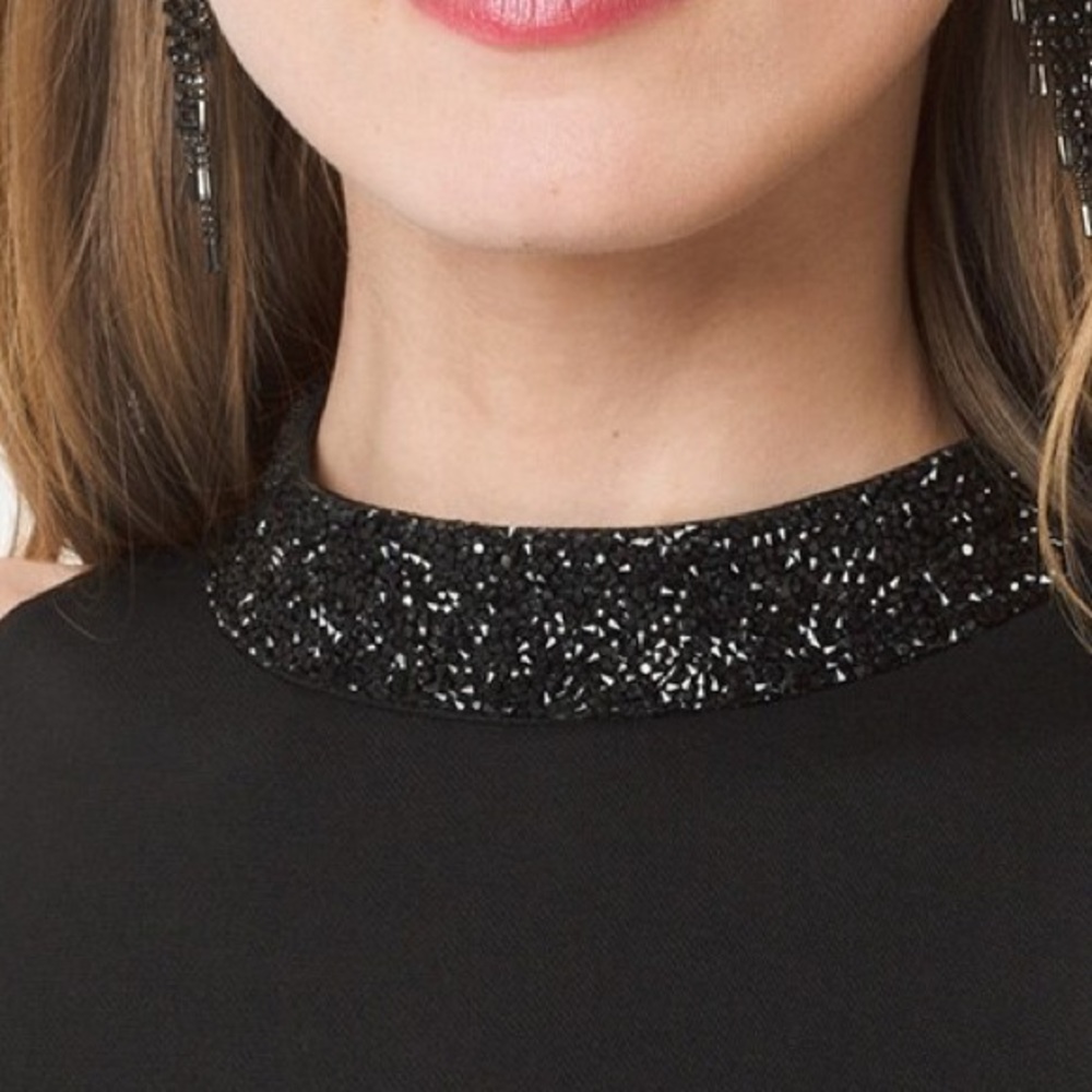 Cold Shoulder Embellished Mock Neck Black Gown - Picture 6 of 6
